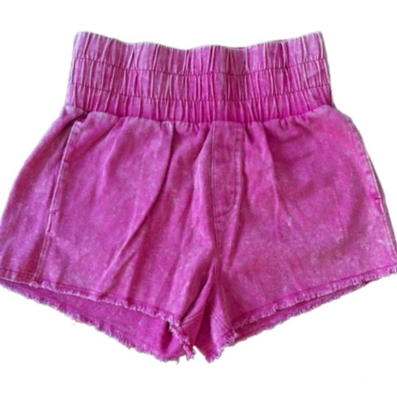 Ultra hi waist ht pnk garment dyed wd elastic shrts w frng hem SZ M Barbiecore - Picture 1 of 7